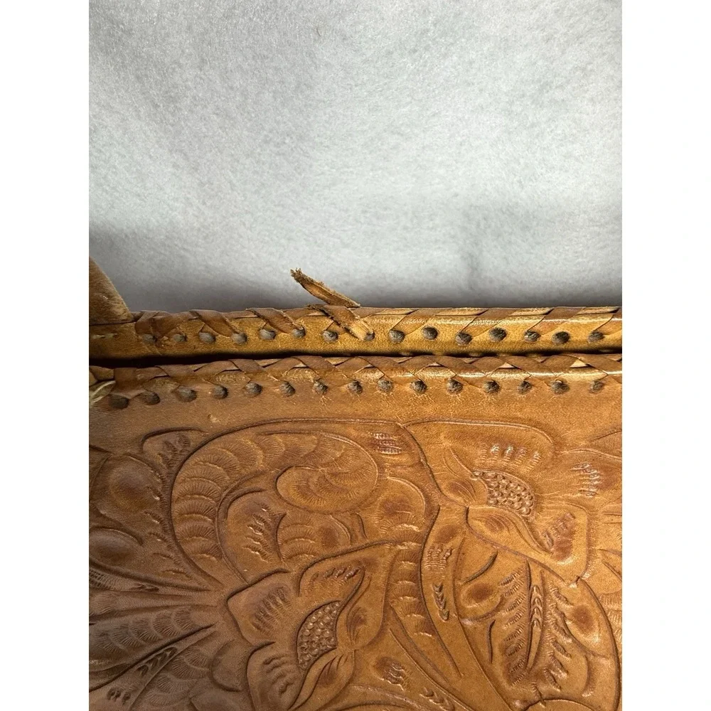 Alexis David Hand Tooled Leather Floral Shoulder Tote Purse Western Artisan Boho